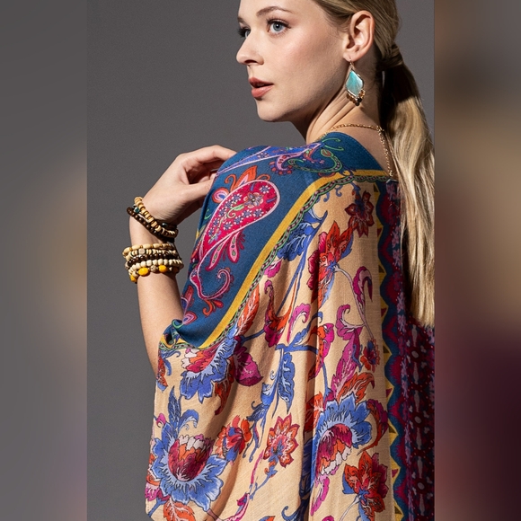 Colorful Floral Paisley & Geometric Print Kimono - Soft & Silky - Lightweight - Picture 6 of 8